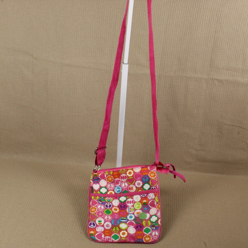 Girl Scouts Crossbody Bag Peace Sign Heart Floral Print Pink Y2K Small Purse